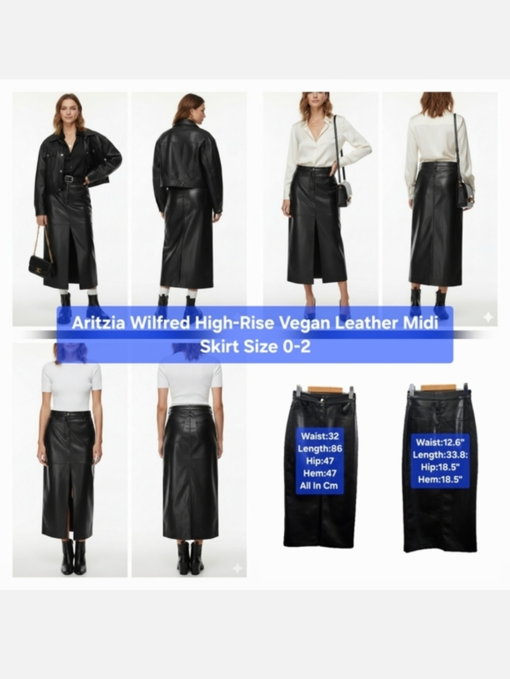 Aritzia Wilfred High-Rise Vegan Leather Midi Skirt Size 0-2